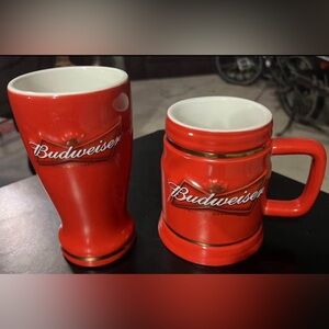 Budweiser Red Ceramic Beer Mugs - Set of 2